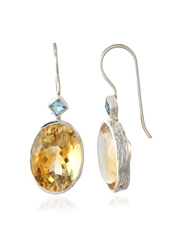 925 Sterling silver Citrine & Blue Topaz Earrings