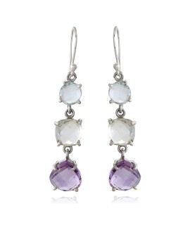 925 Sterling silver Blue Topaz, Amethyst & Green Amethyst Earrings