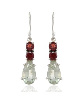 925 Sterling silver Earrings with Green Amethyst & Garnet