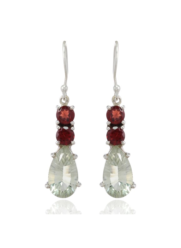 925 Sterling silver Earrings with Green Amethyst & Garnet