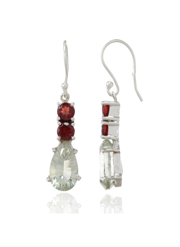 925 Sterling silver Earrings with Green Amethyst & Garnet