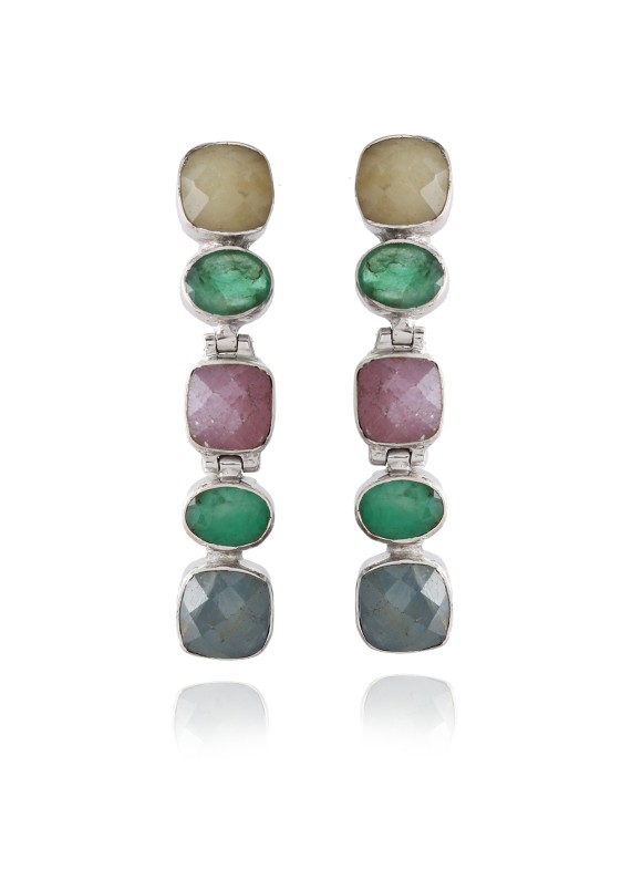 925 Sterling silver Wonder Sapphire & Emerald Earrings