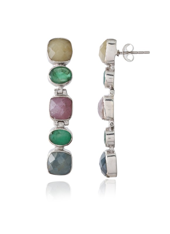 925 Sterling silver Wonder Sapphire & Emerald Earrings