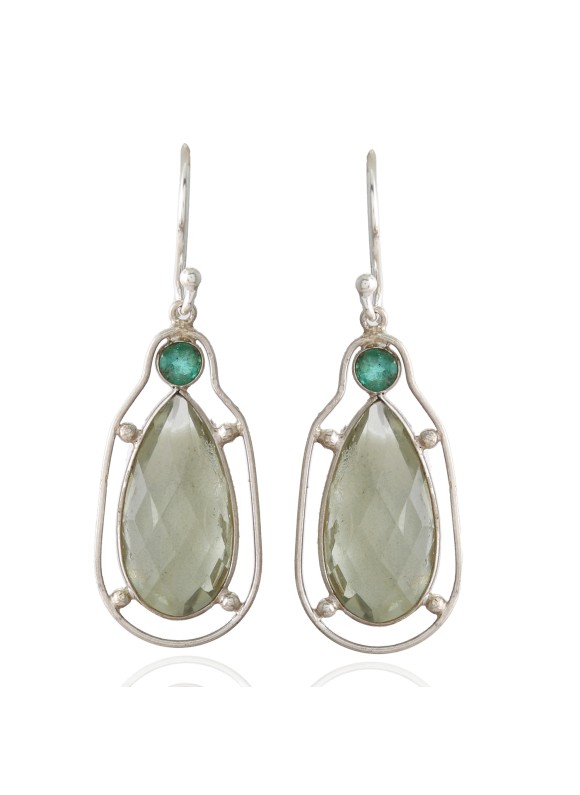 925 Sterling silver Emerald & Green Amethyst Earrings