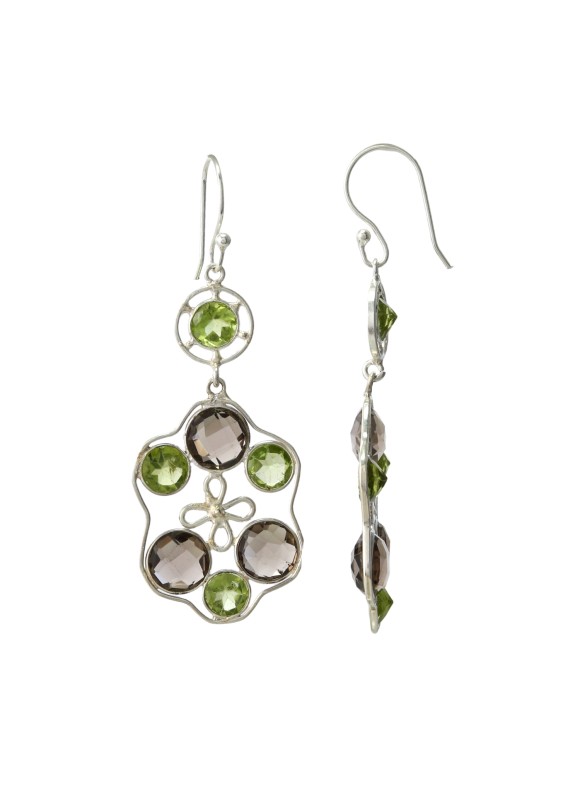 925 Sterling silver Earrings with Peridot & Smoky Quartz
