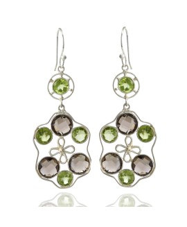 925 Sterling silver Earrings with Peridot & Smoky Quartz