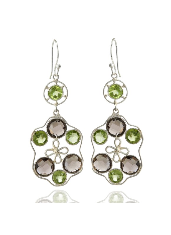 925 Sterling silver Earrings with Peridot & Smoky Quartz