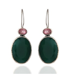 925 Sterling silver Earrings with Green Onyx & Tourmaline