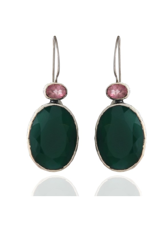 925 Sterling silver Earrings with Green Onyx & Tourmaline