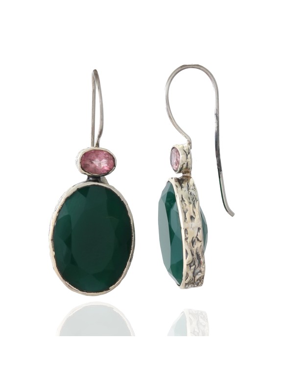 925 Sterling silver Earrings with Green Onyx & Tourmaline