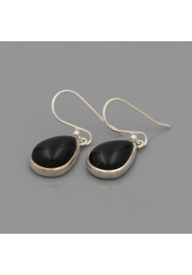 Black onyx pear shape  silver earrings