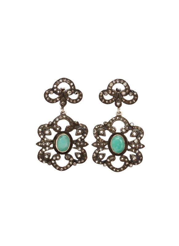 925 Sterling silver Emerald & CZ Earrings