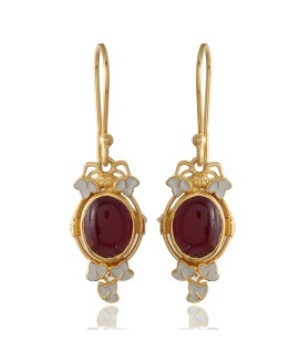 925 Sterling silver Cabochon Garnet Earrings in Enamel with Gold Polish