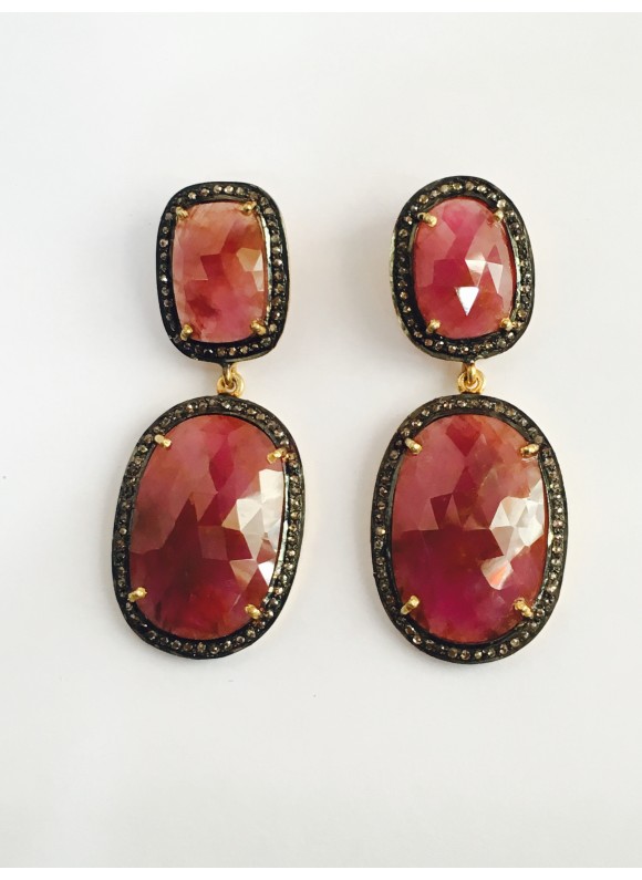 925 sterling silver Diamond & Cut Stone Sapphire Earring 