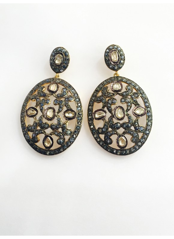 925 sterling silver Diamond Earrings with Cut Stone Citrine