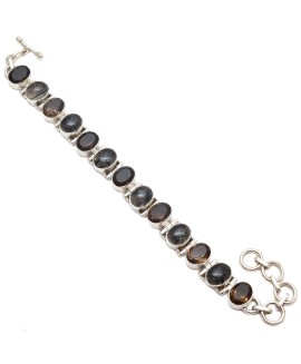 925 Sterling silver Black Rutile and Smokey Quartz Bracelet 