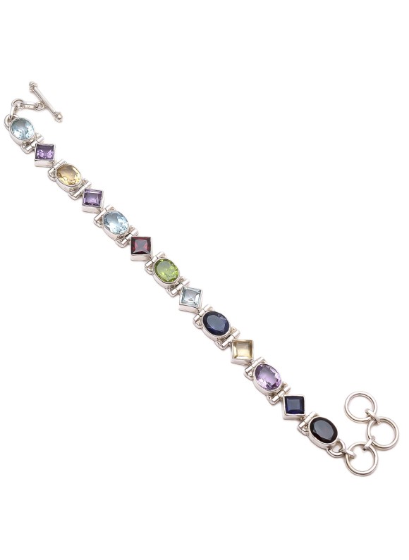 925 Sterling silver Cut Stone Garnet, Blue Topaz, Iolite, Peridot, Citrine & Amethyst Bracelet 925 Sterling silver Cut Stone Garnet, Blue Topaz, Iolite, Peridot, Citrine & Amethyst Bracelet