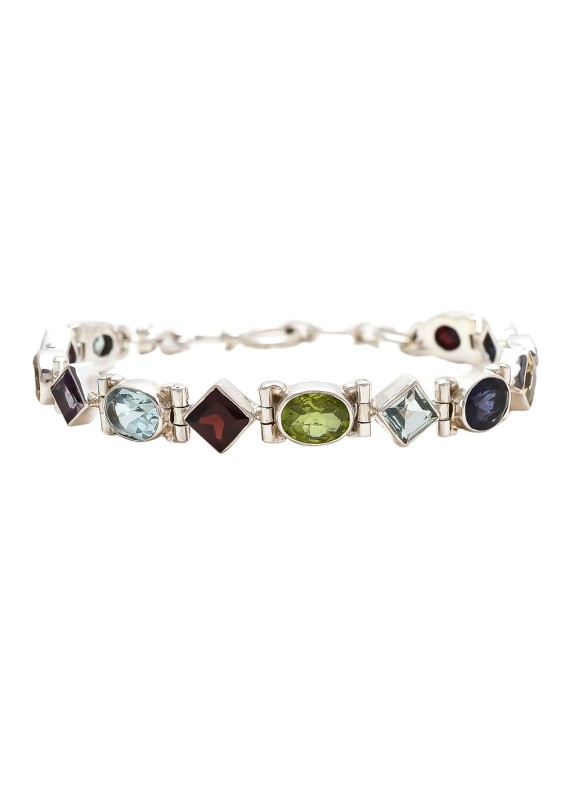 925 Sterling silver Cut Stone Garnet, Blue Topaz, Iolite, Peridot, Citrine & Amethyst Bracelet 925 Sterling silver Cut Stone Garnet, Blue Topaz, Iolite, Peridot, Citrine & Amethyst Bracelet