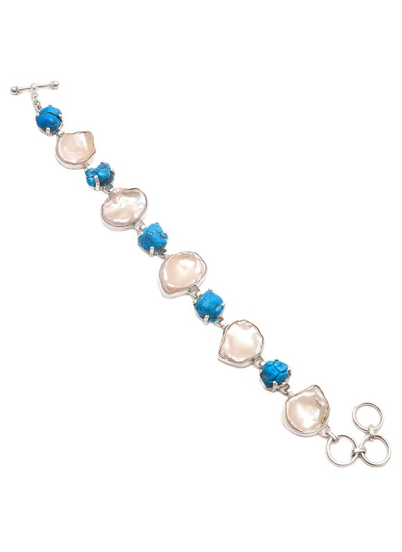 925 Sterling silver Pearl and Synthetic Turquoise Bracelet