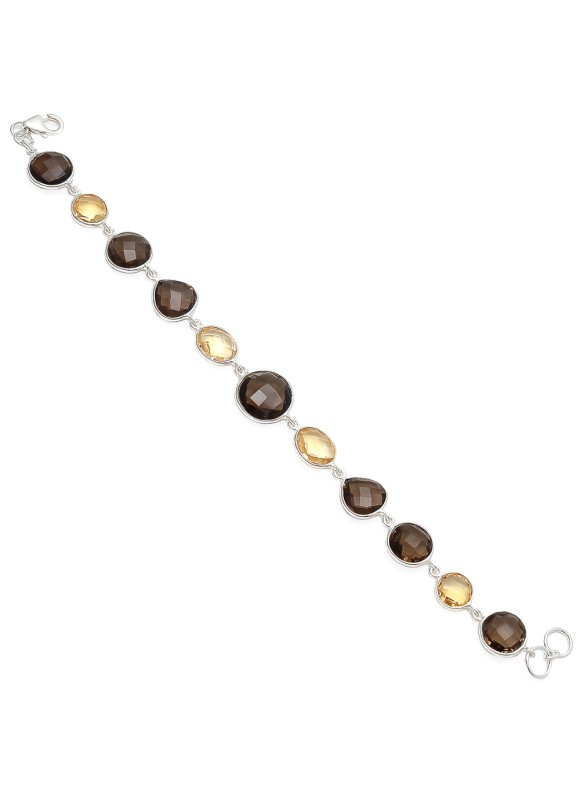 925 Sterling silver Citrine and Smokey Bracelet