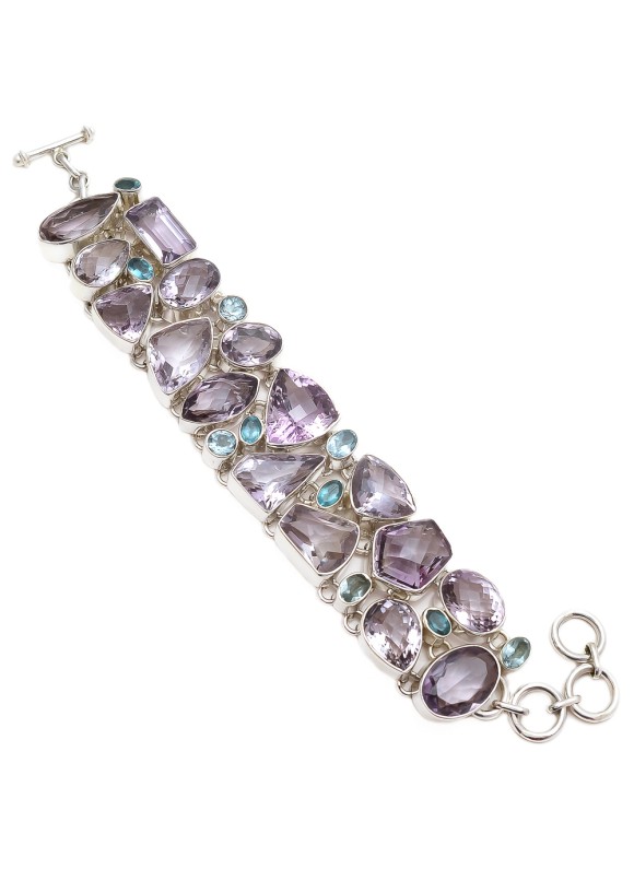 925 Sterling silver Pink Amethyst, Blue Topaz & Apetite Bracelet