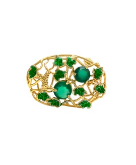 925 Sterling silver Cut Stone Green Onyx Broach with Enamel