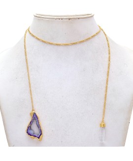 925 Sterling silver Druzy & Crystal Necklace with Gold Polish