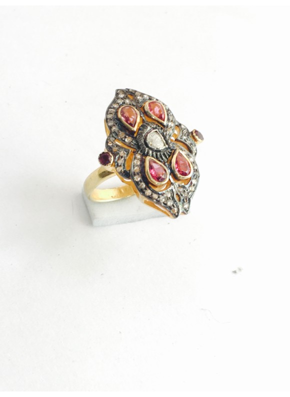925 sterling silver Diamond Rings with Gold Polish