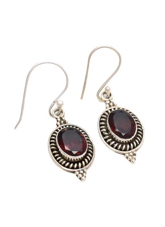 925 Sterling silver Cut Stone Garnet Earrings