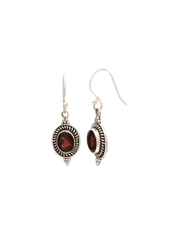 925 Sterling silver Cut Stone Garnet Earrings