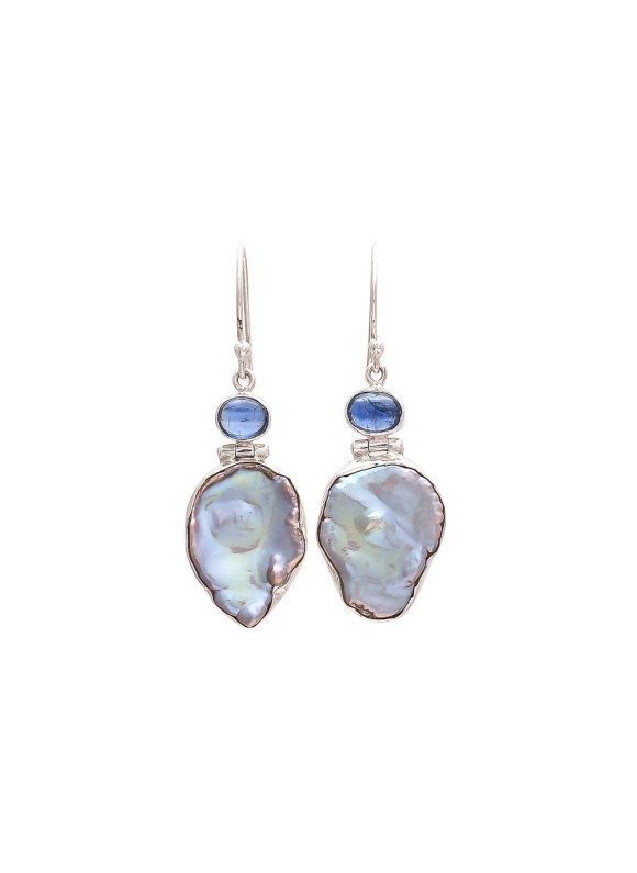 925 Sterling silver Cut stone Pearl & Kynite Earrings