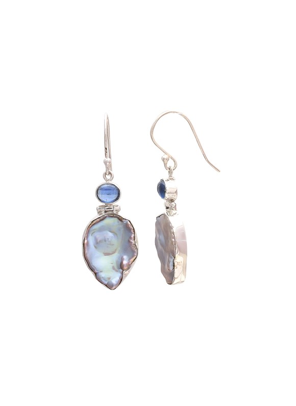 925 Sterling silver Cut stone Pearl & Kynite Earrings