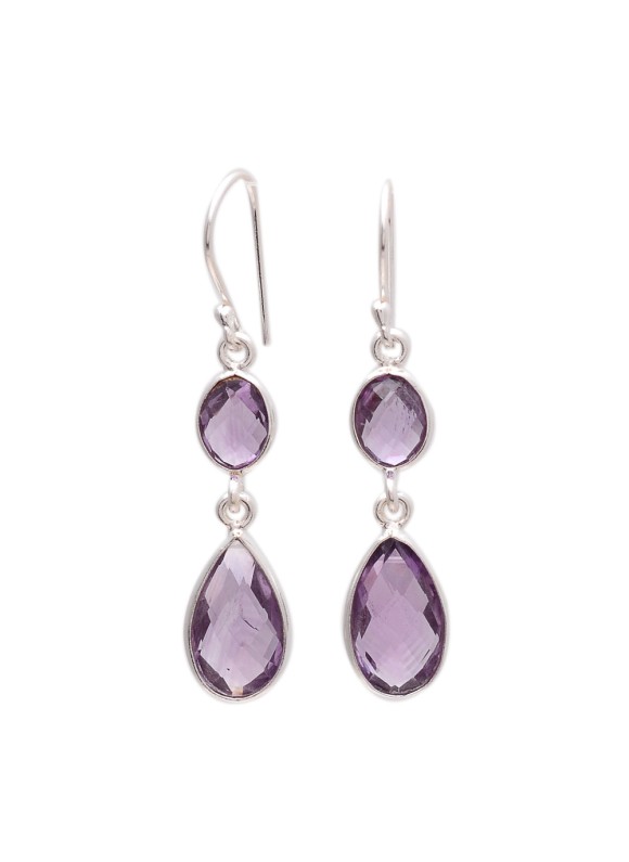 925 Sterling silver Cut Stone Amethyst Earrings