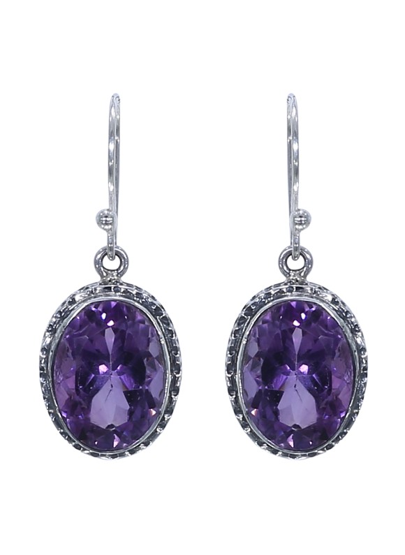 925 Sterling silver Cut stone Amethyst Earrings