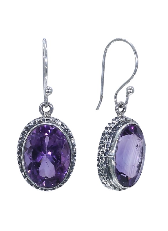 925 Sterling silver Cut stone Amethyst Earrings
