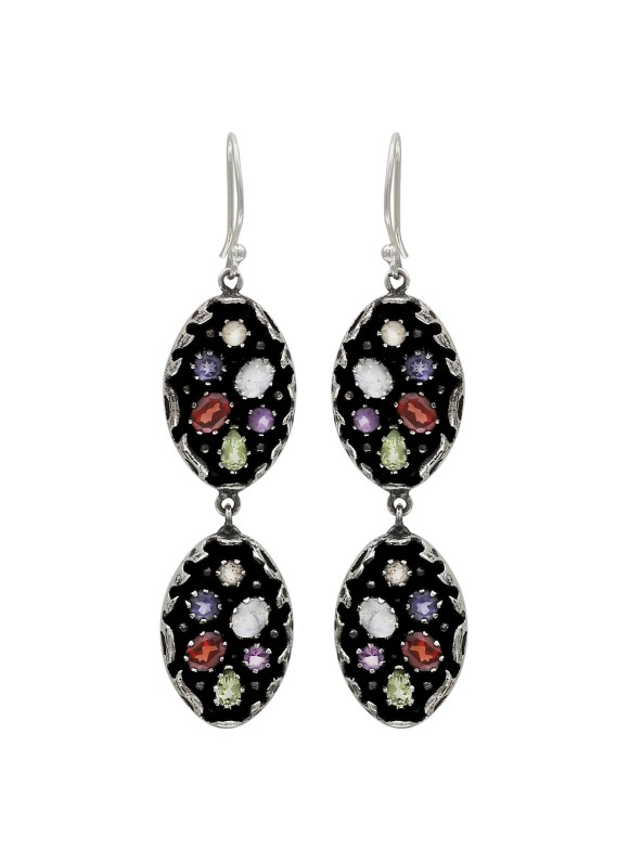925 Sterling silver Cut stone Citrine, Peridot, Garnet, Moonstone, Amethyst & Iolite Earrings