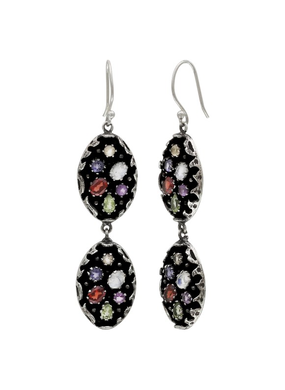 925 Sterling silver Cut stone Citrine, Peridot, Garnet, Moonstone, Amethyst & Iolite Earrings