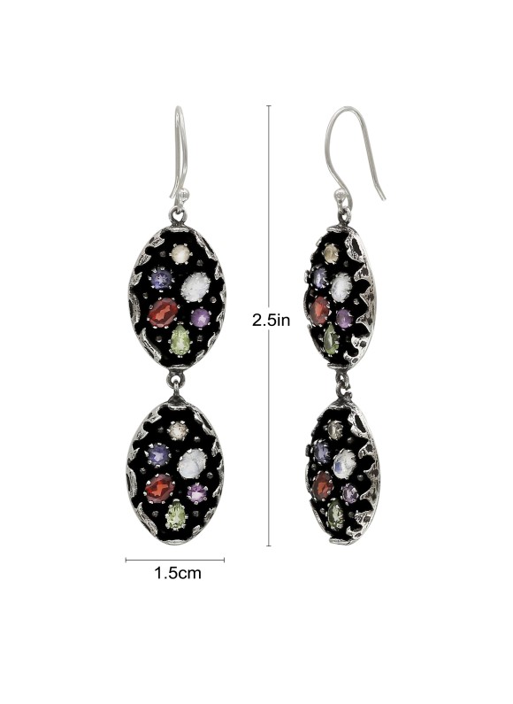 925 Sterling silver Cut stone Citrine, Peridot, Garnet, Moonstone, Amethyst & Iolite Earrings