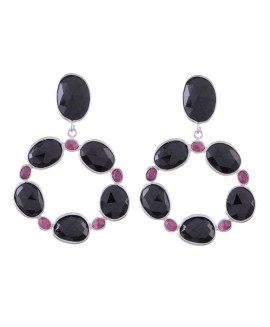 925 Sterling silver Cut Stone Black Onyx & Ruby Earrings
