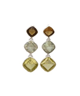 925 Sterling silver Earrings with Cut Stone Green Amethyst, Lemon Quartz, & Smoky