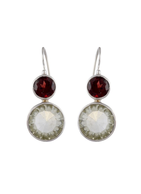 925 Sterling silver Earrings with Cut Stone Green Amethyst & Garnet