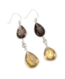 925 Sterling silver Cut Stone Smoky Quartz, Citrine & CZ Earrings