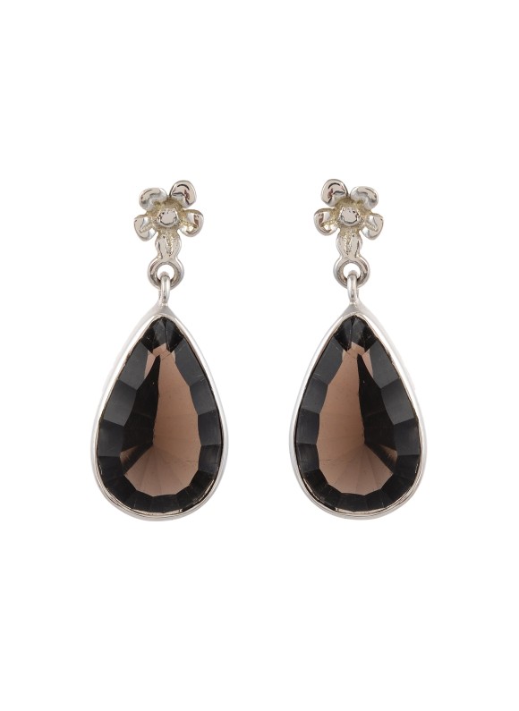 925 Sterling silver Cut Stone Smoky Quartz Earrings