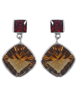 925 Sterling silver Champagne Quartz and Garnet Earrings
