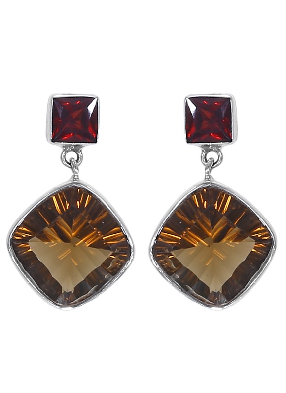 925 Sterling silver Champagne Quartz and Garnet Earrings