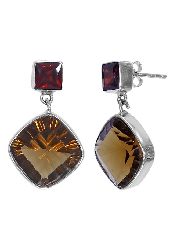 925 Sterling silver Champagne Quartz and Garnet Earrings