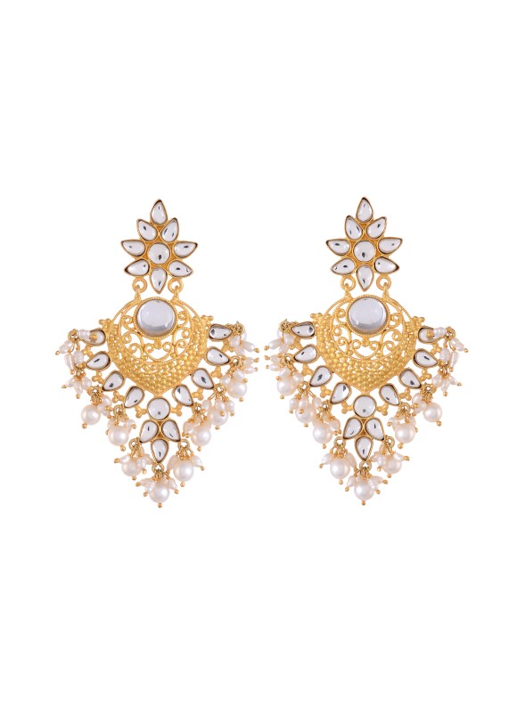 925 Sterling silver Pearl & Kundan Earrings with Gold Polish