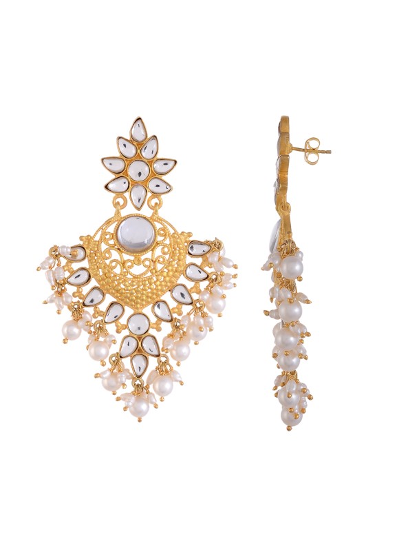 925 Sterling silver Pearl & Kundan Earrings with Gold Polish
