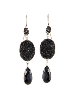925 Sterling silver Earrings with Black Onyx & Druzy