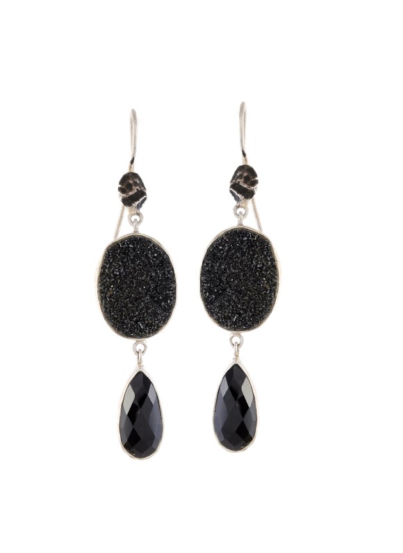 925 Sterling silver Earrings with Black Onyx & Druzy